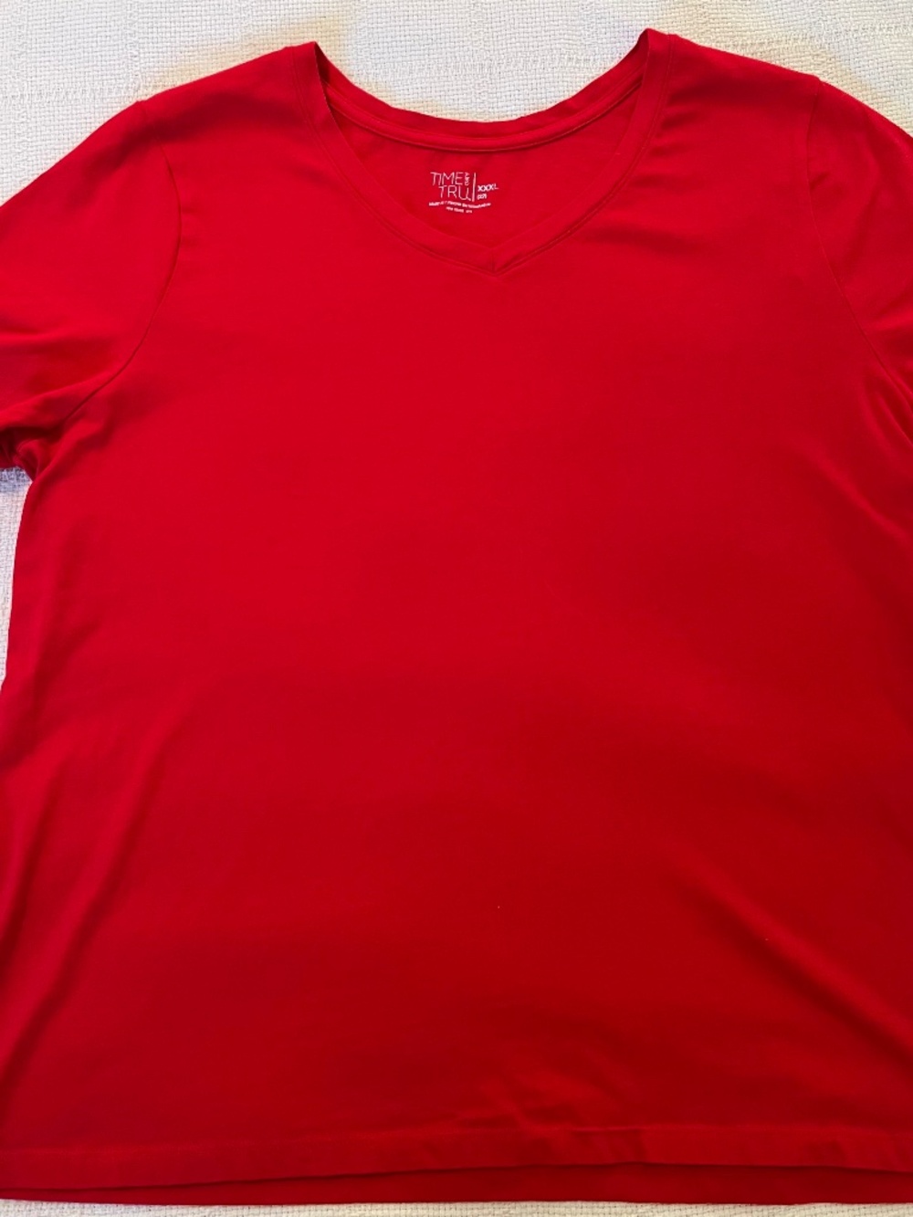 Time and Tru Womens 3X Bright Red V Neck Short Sleeve Casual Tee